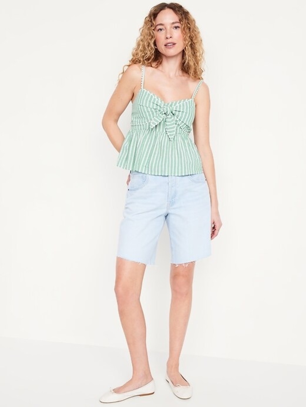 NWT Old Navy Fit & Flare Seersucker Peplum Bow Front Tank Top - Size L